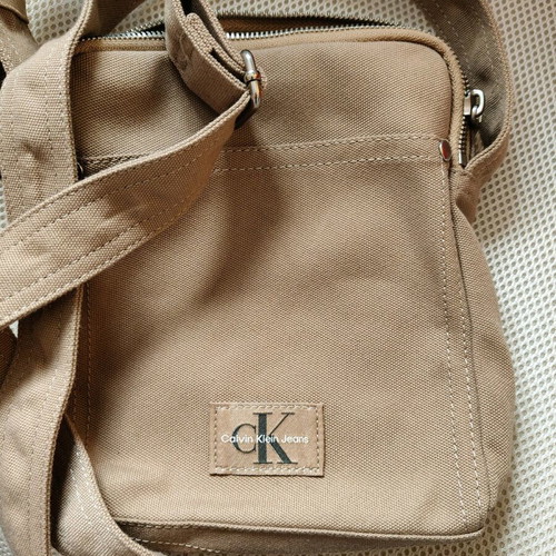 Calvin Klein Jeans fabric crossbody bag beige new