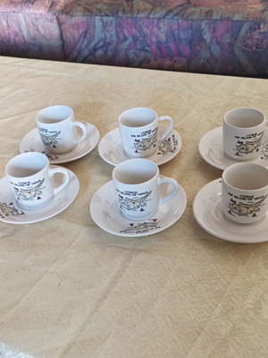 Vintage set of six Greek coffee cups with saucers Cyprus map design