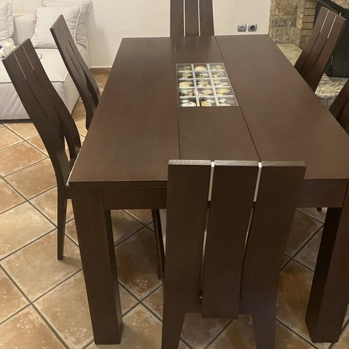 Oak dining set with 6 chairs, Vassilakis Home
