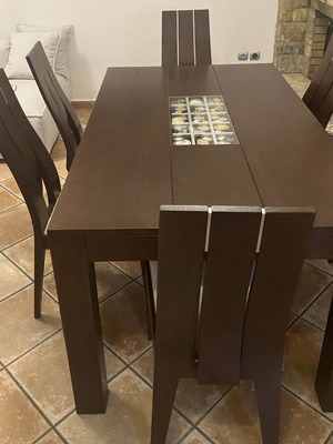 Oak dining set with 6 chairs, Vassilakis Home