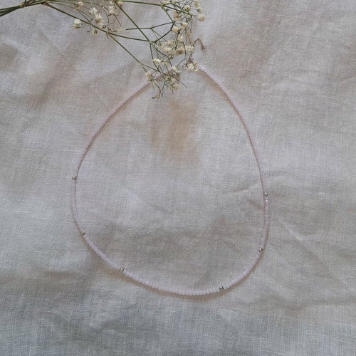 Rose Quartz Necklace Handmade from Scratch, Silver, New