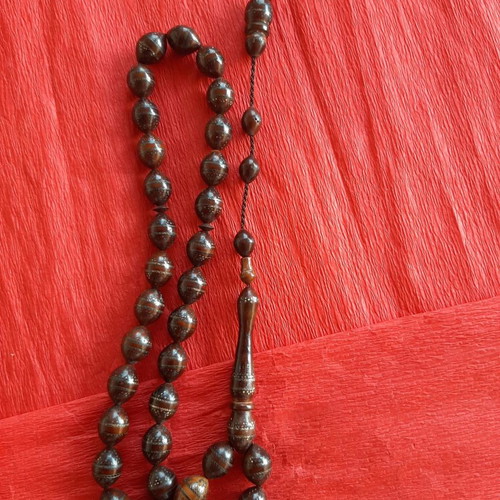 Handmade Turkish Worry Beads used, wood kuk with silver carvings