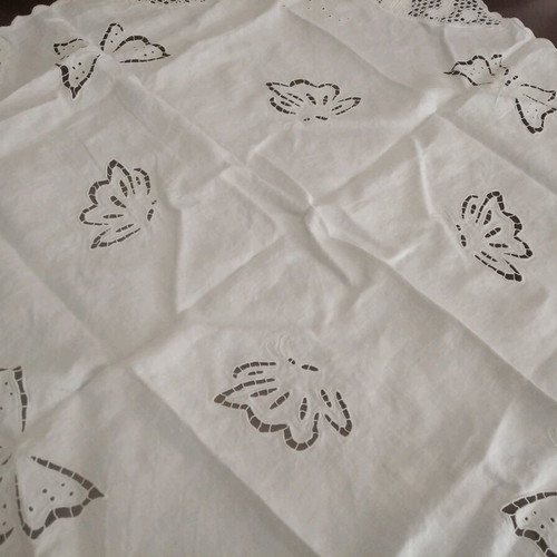 Vintage embroidery with butterflies like new, handmade lace cutwork