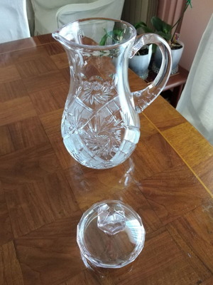 Bohemian Crystal Water Pitcher with Lid, Like New, 27 cm