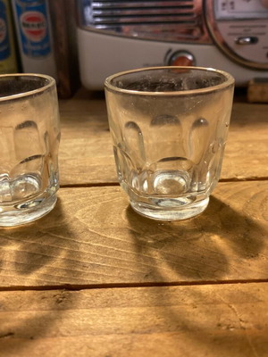 Glass shot glasses used, vintage, small, set of 2