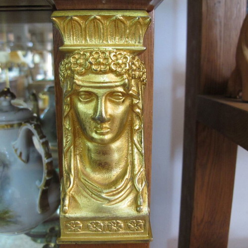 Vintage Belgian Mahogany Display Cabinet with Gilded Bronze and Granite Top, Empire Revival