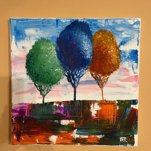 Canvas painting with frame new, painted with watercolor