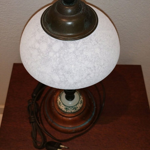 Handmade table lamp new from brass, wood and porcelain