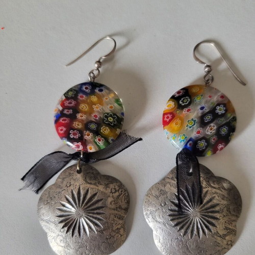 Earrings like new, 2 pairs of dangle with white iridescent stone