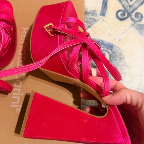 Pink neon sandals like new, size 40, thick heel