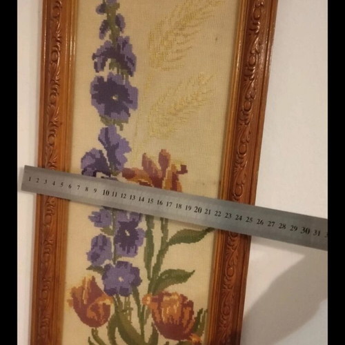 Embroidered painting in wooden frame, like new, 48x25 cm