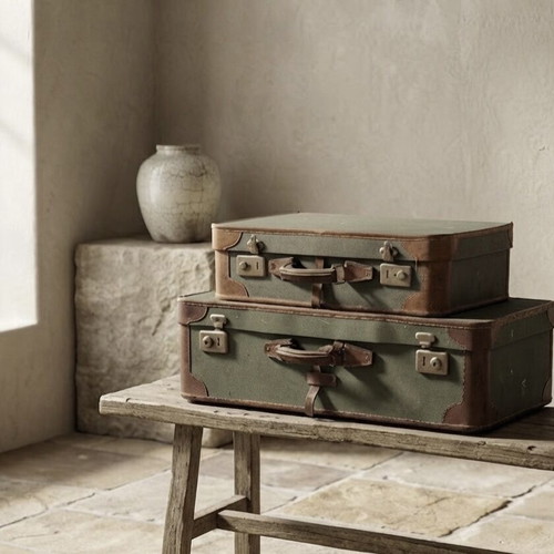 Vintage suitcase set used, large and small sizes