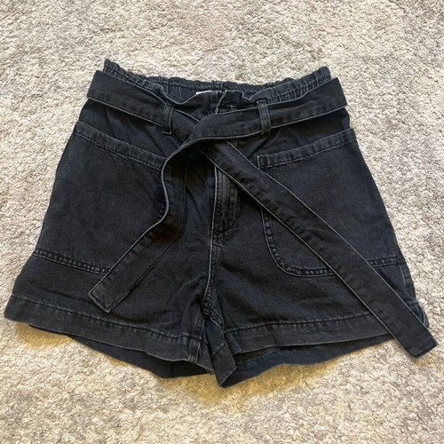 Mango black denim paperbag shorts like new, size S