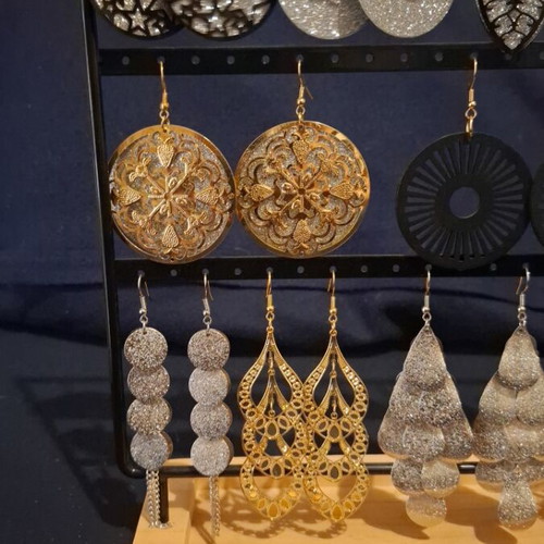 Dangling earrings set of 13 pairs new, gold and silver colors