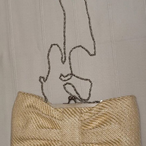 Accessorize clutch like new, beige with silver chain