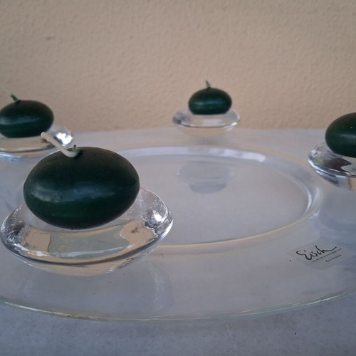 Glass plate with candle holders Eisch Germany like new