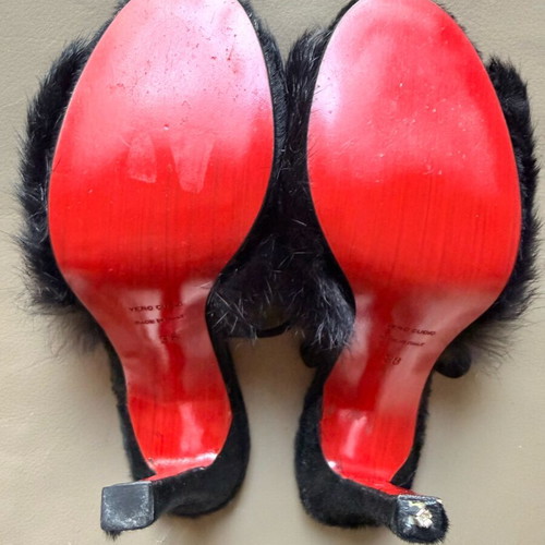 Sonia Rykiel vintage sandals with rabbit fur new, size 38, black