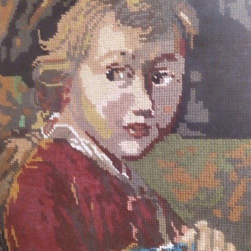 Handmade Embroidered Wall Hanging 'Little Student' 80x63 cm, like new