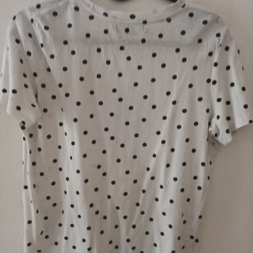 Short-sleeve polka dot t-shirt used, white black, size M