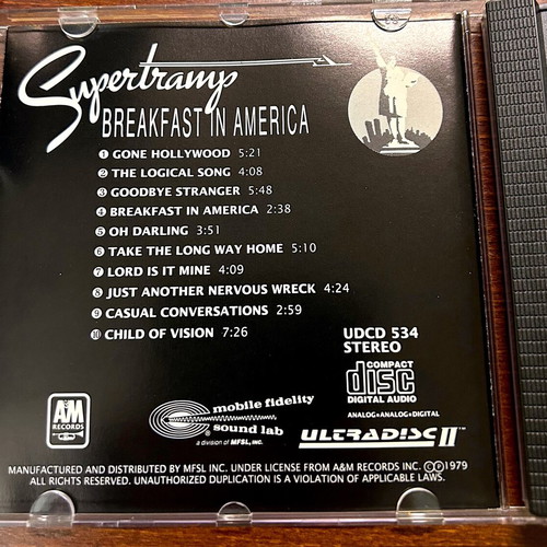 Supertramp Breakfast In America CD 24Kt Gold like new, rock