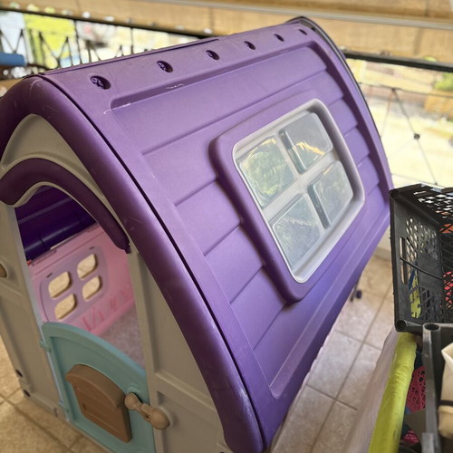 Children's plastic playhouse used, purple white and pink