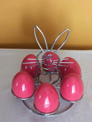 Μεταλλική βάση κουνελιού με 6 κεραμικά αυγά
