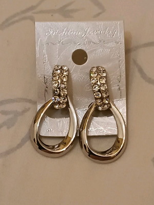 Stainless Steel Earrings with Strass and Back Clips new, silver