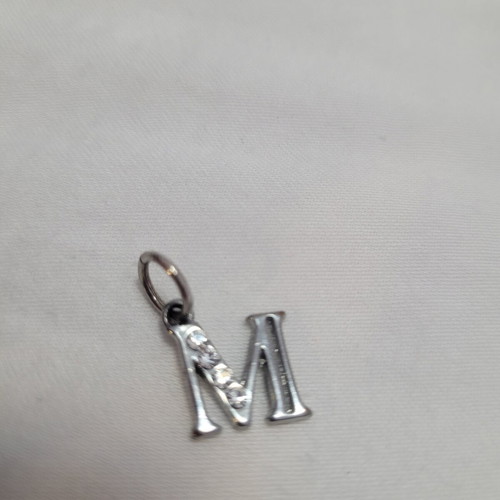 Silver letter "M" pendant with 4 rhinestones