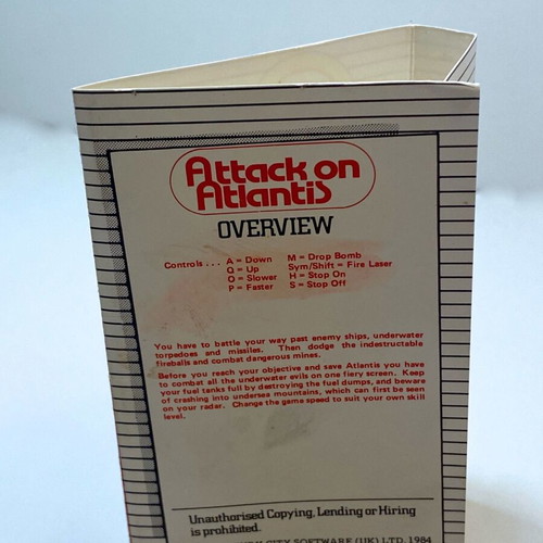Attack on Atlantis 1988 Spectrum ZX tape cassette used, complete with manual