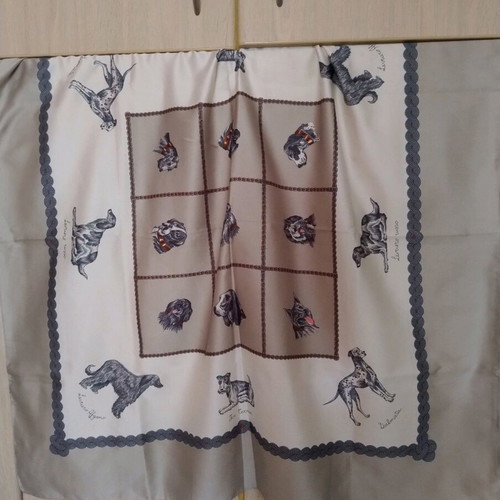 Satin scarf new with dog breed photos gray and silver