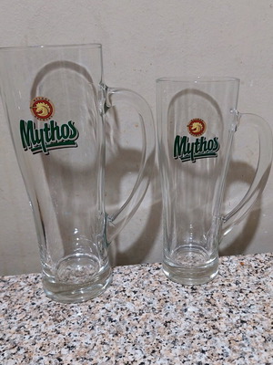 Mythos beer glass set like new, 2 pieces 300 and 500ml