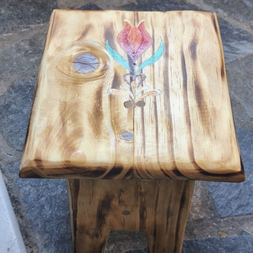 Handmade children's stool with painted wood, new