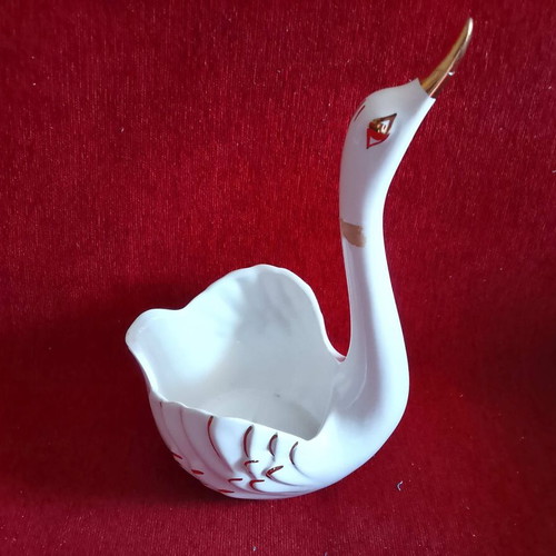 Porcelain Swan Candy Vase, 22x15x13 cm, 1970