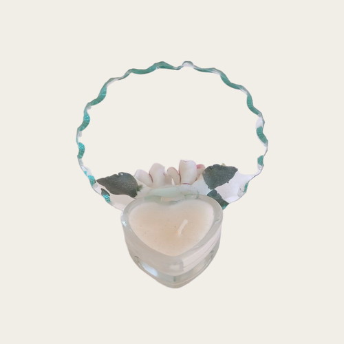 Crystal figurine with tealight and heart candle, new