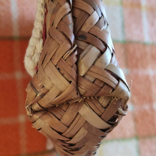 Oysho straw handbag used with boho pom pom design