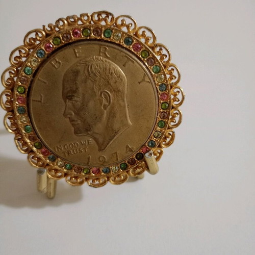 Eisenhower decorative gold-plated medal used, galvanized, vintage jewelry