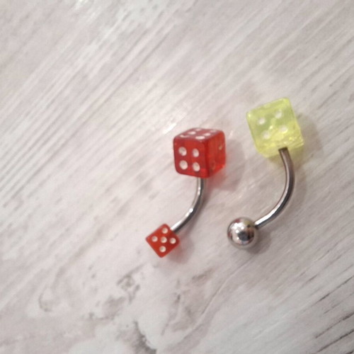 Barbell dice earrings set like new, multicolored