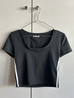 Fisherfield Black Athletic Crop Top with White Stripes new
