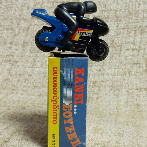 Kivi Blue Motorcycle with Rider new, with box, vintage