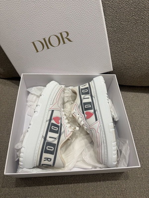 Dior women's sneakers used, size 37, white with red heart detail