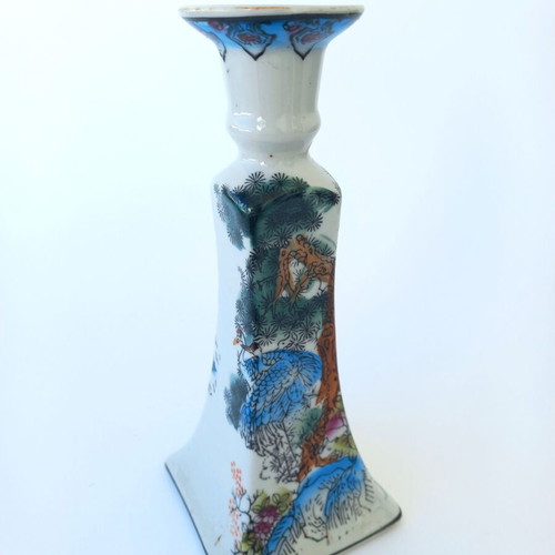 Vintage porcelain Chinese candlestick like new with hand-painted cranes