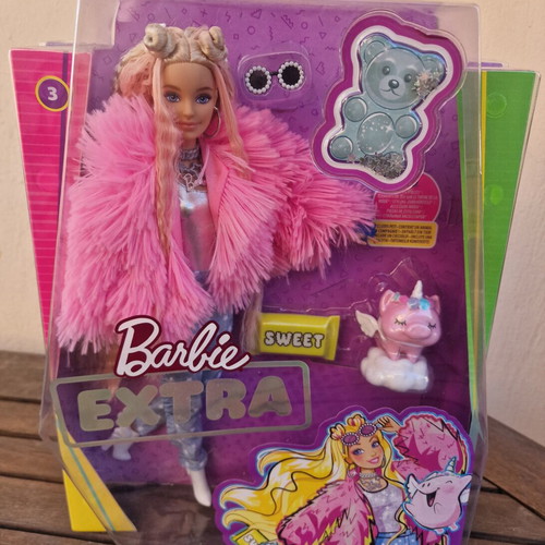 Mattel Barbie GRN28 Extra Fluffy Pink Jacket with Unicorn Big new