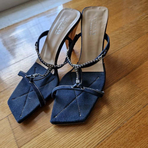 Charalas denim sandal used, size 38, 9 cm heel
