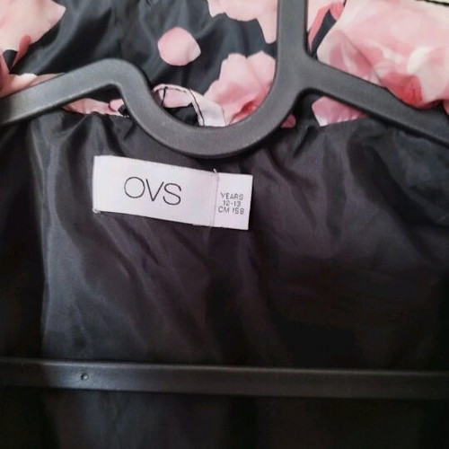OVS short-sleeve jacket like new, black with pink flowers, age 12-13
