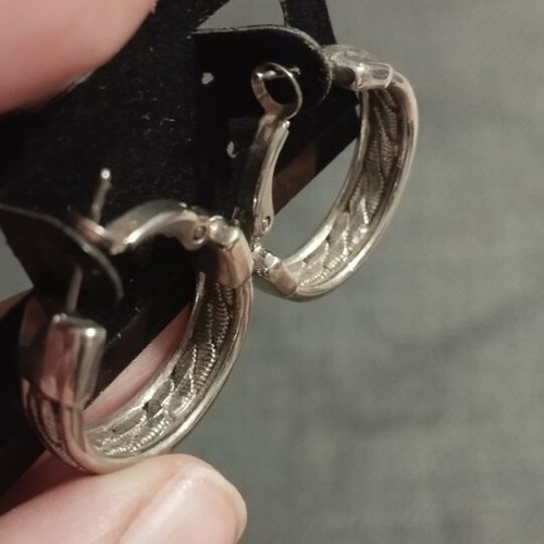 Huggie Hoop Earrings silver with embossed braided design new