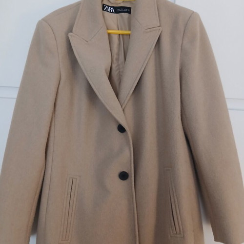 Zara long beige coat with black buttons
