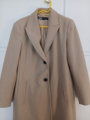 Zara long beige coat with black buttons