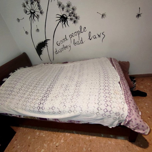 Vintage handmade crochet bedspread blanket refurbished, 190x150cm, off-white