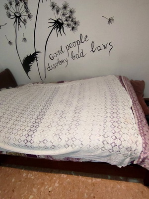 Vintage handmade crochet bedspread blanket refurbished, 190x150cm, off-white