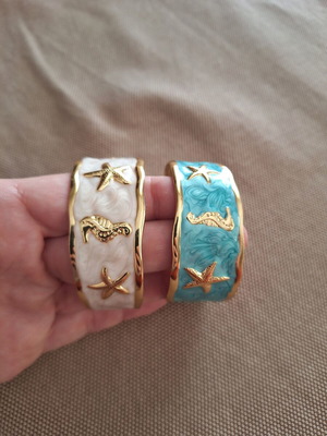 Summer bracelets, set of 2, turquoise and gold color, steel